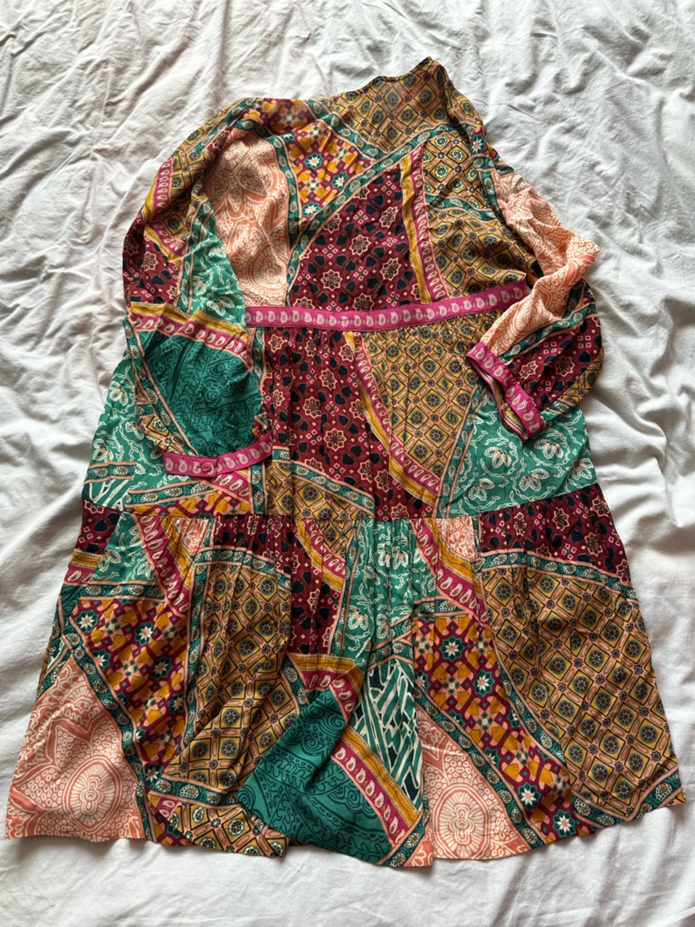 Ba&sh Fingston Patchwork Mini Dress Multicolor Boho Print L / US 8 - Picture 9 of 16
